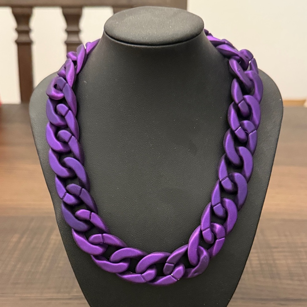 Emma Evelyn Purple Statement Chunky Link Acrylic Necklace - Women Jewelry